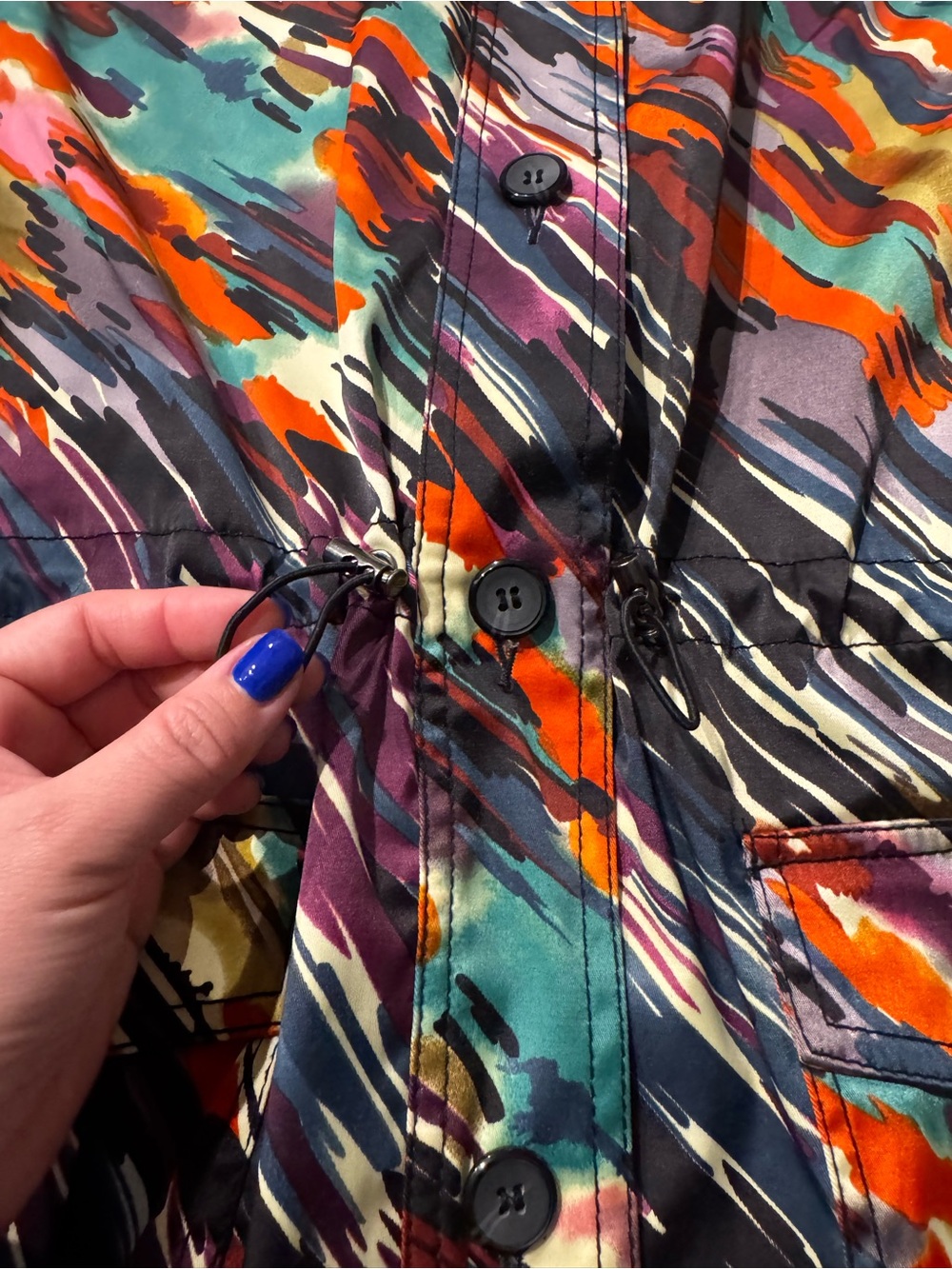 Draper’s & Damon’s Colorful Abstract Print Button-Front Jacket adjustable waist - Picture 5 of 6
